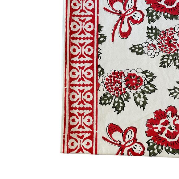 Tiramisu Block Print Cotton Table Runner 14x108 Pink & Red Floral Butterfly NEW - Picture 12 of 12